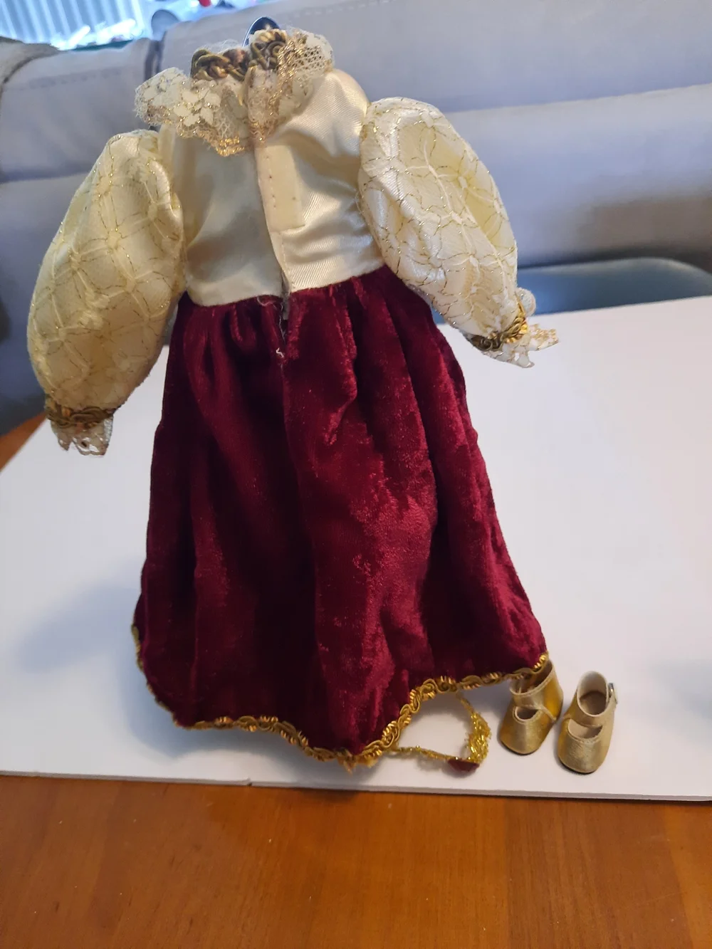 Gold & Red Princess Doll Dress with Lace Overlay